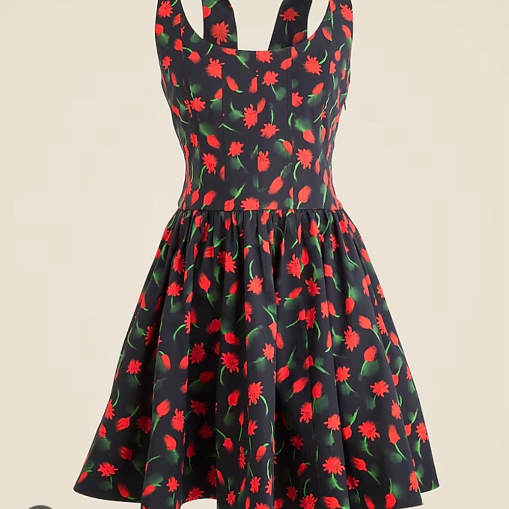 J. Crew Black Dress with Red Floral Pattern